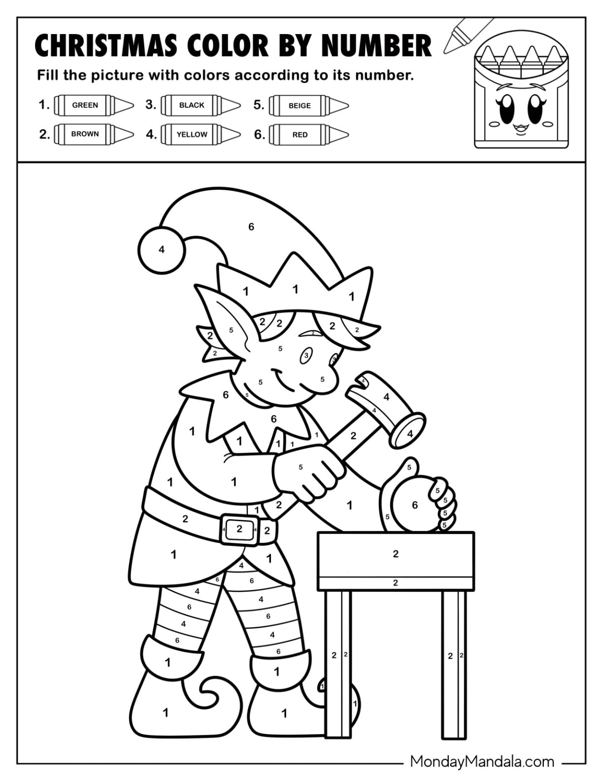 christmas colornumber printables (22 free pdfs)